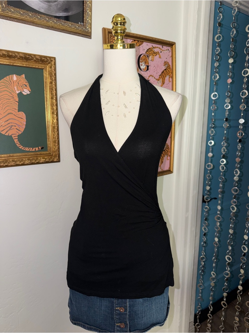 Women’s Black Halter Wrap Tank Top - Sleeveless V-Neck